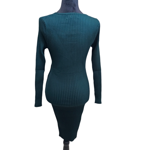 NWT Tam Ware Surplice Wrap Bodycon Knit Midi Dress Dark Green Medium - Picture 4 of 5